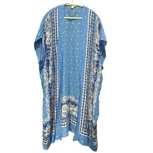 LOFT Sky Blue Patterned Kimono Boho Layer Lightweight Versatile Sz M/L